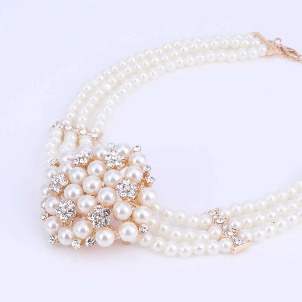 2020 Nowy Moda Imitacja Pearl Dubai Złoto Kolor Naszyjnik Zestaw Afryki Koraliki Kostium Aksesories Bridal Wedding Jewelry Sets H1022