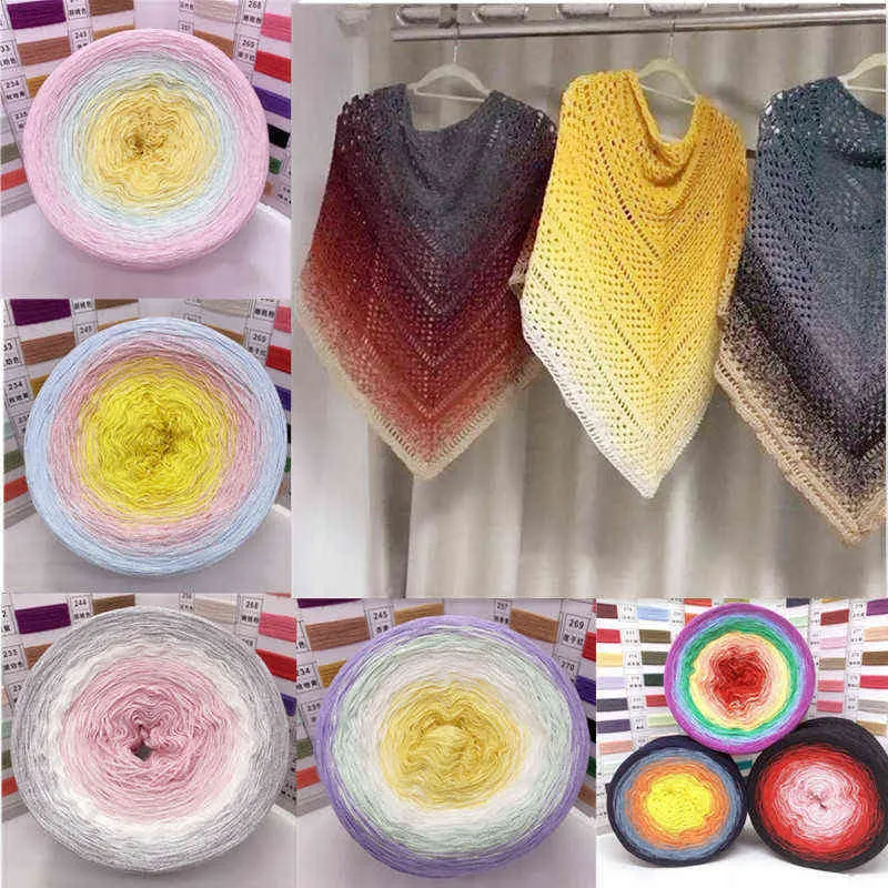 300g arc-en-ciel dégradé couleur gâteau fil coton biologique mélange fil printemps / été crochet jupe châle ligne de dentelle bricolage fil tissé à la main Y211129