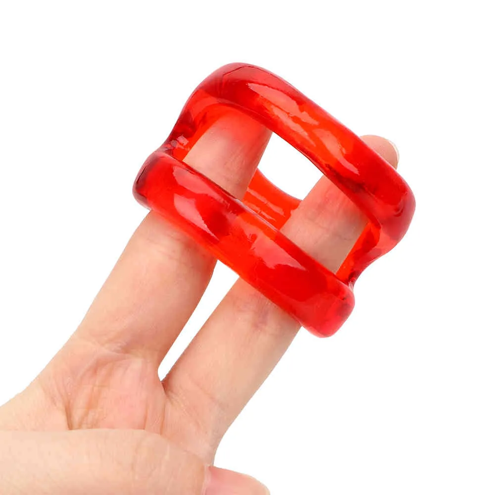 Masaje Anillos para el pene Anillos para el pene Silicona Doble dispositivo de castidad masculina Retraso Eyaculación Juego para adultos Juguetes sexy para hombres Productos elásticos para adultos