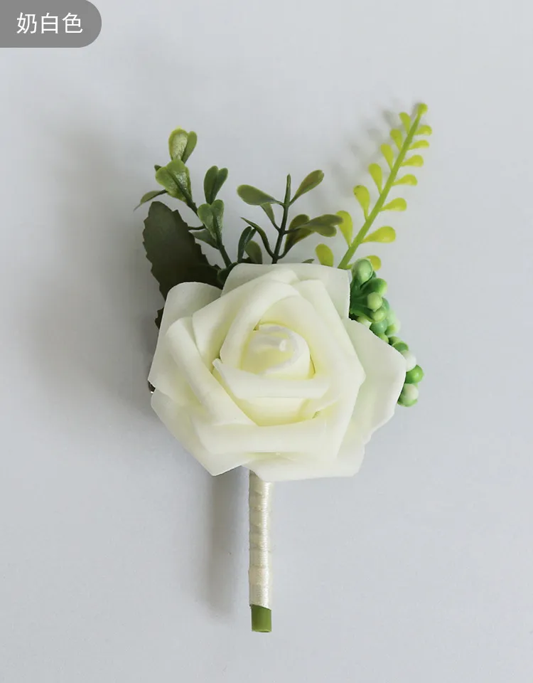Broche de Rose PE de mariage, fleurs décoratives artificielles, Corsage, boutonnière de la mariée et du marié