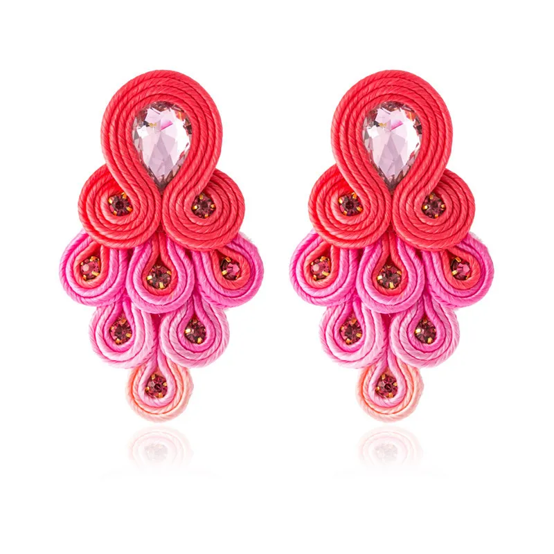 Main mode Soutache boucles d'oreilles femmes paon queue forme couleur goutte boucle d'oreille cristal décoration ethnique boho bijoux 2021