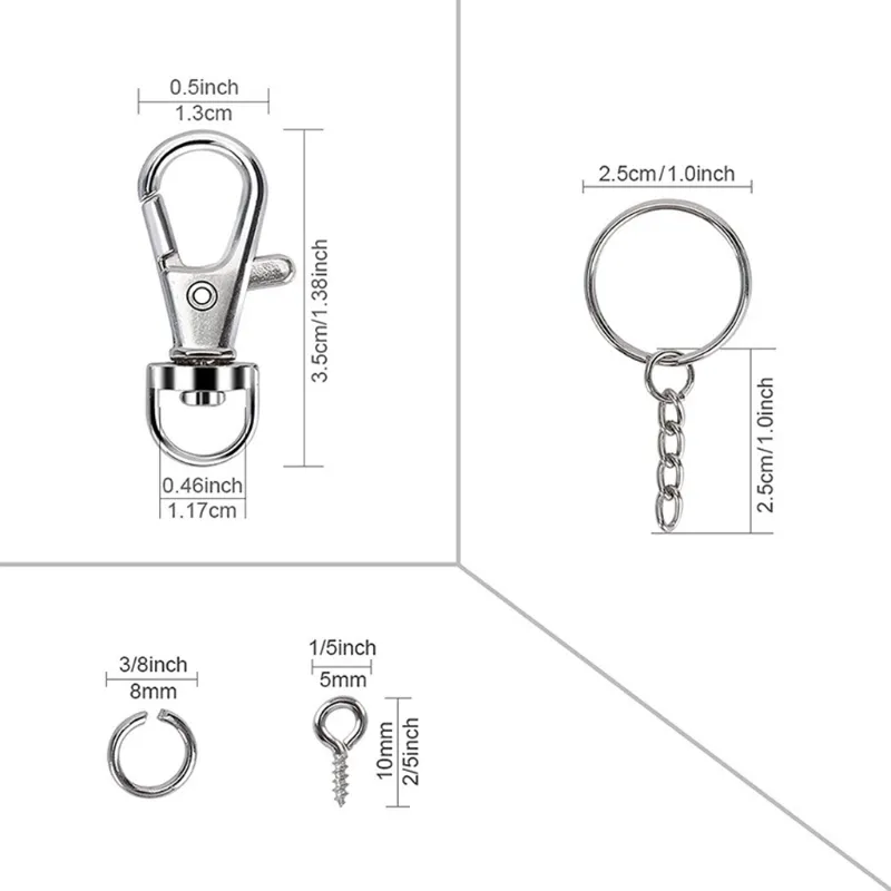 160 stks Silver Color Swivel Snap Hook-sleutel met ketting- en springringen voor sleutelhanger Lanyard DIY Sieraden