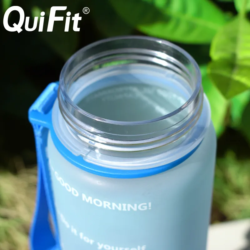 Quifit Water Bottle 1 liter Silicone Straw Spout Cap Gallon, A-Free, Daily Drinking With Time Stamp 220217