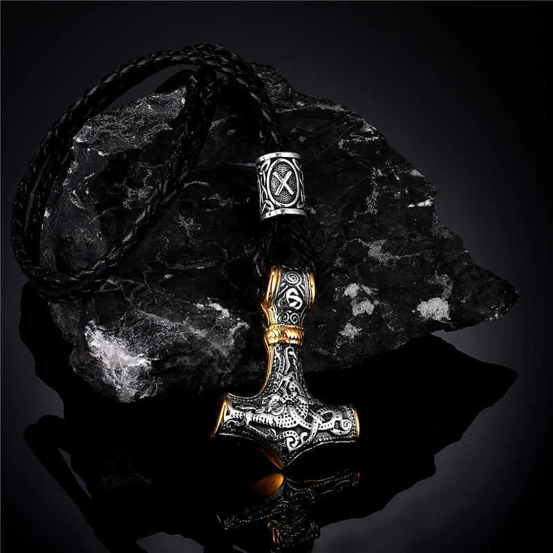Collier amulette avec marteau de Thor des Vikings nordiques, Rune scandinave, chaîne en acier inoxydable, pendentif ancre végétarien, bijoux pour hommes