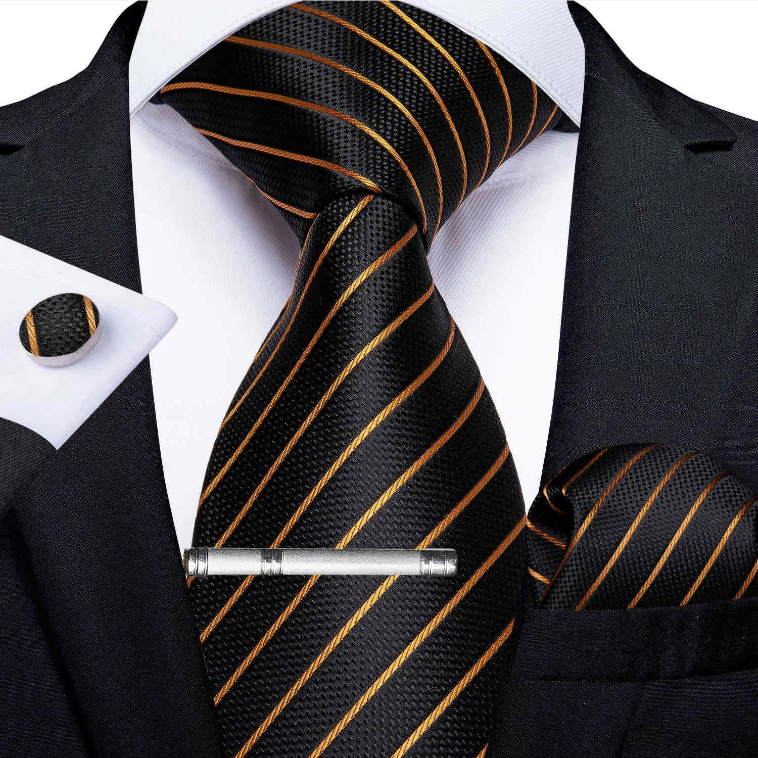 Классический полосатый 100% шелковый мужской набор бизнес формальные галстуки платки Запонки забивки галстуки подарок для мужчин падение дибангу