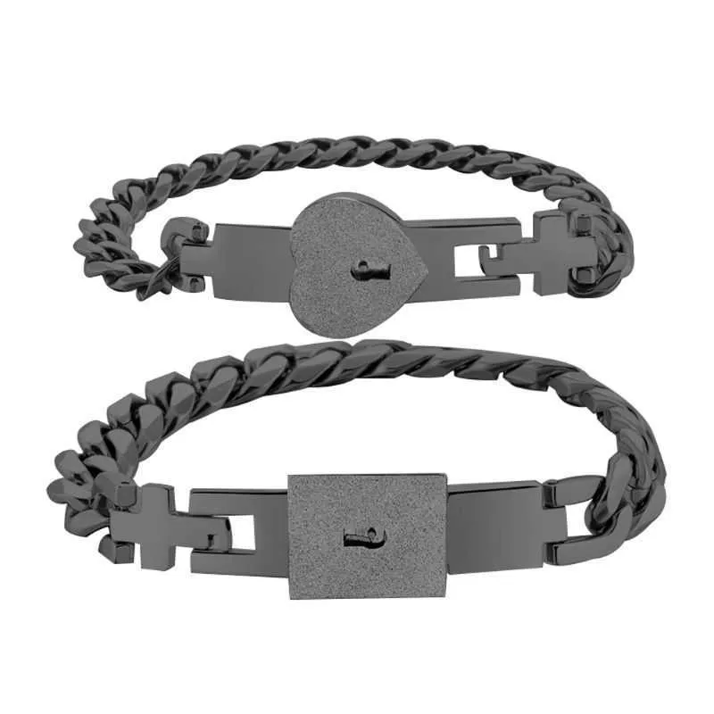 2 pièces ton acier inoxydable amant coeur amour serrure Bracelet avec serrure clé bracelets Kit Couple cadeau Q0717222g