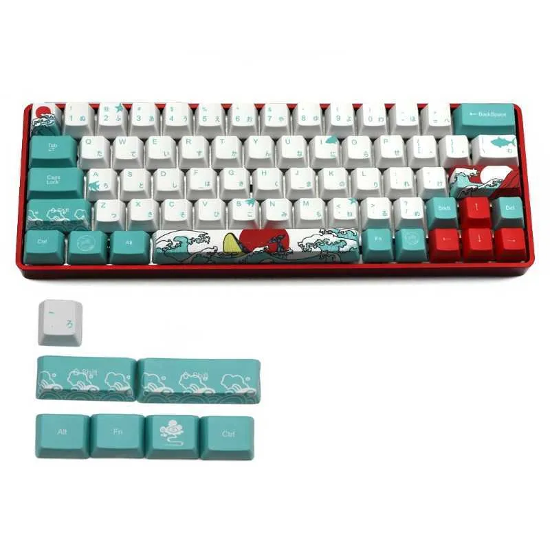 ロシア語71キーズSEA CORAL UKIYOE KEYCAP DYE SUBLIMATION OEM GH60 XD64 DZ60 GK61 GK64 2106101584736のメカニカルキーボード