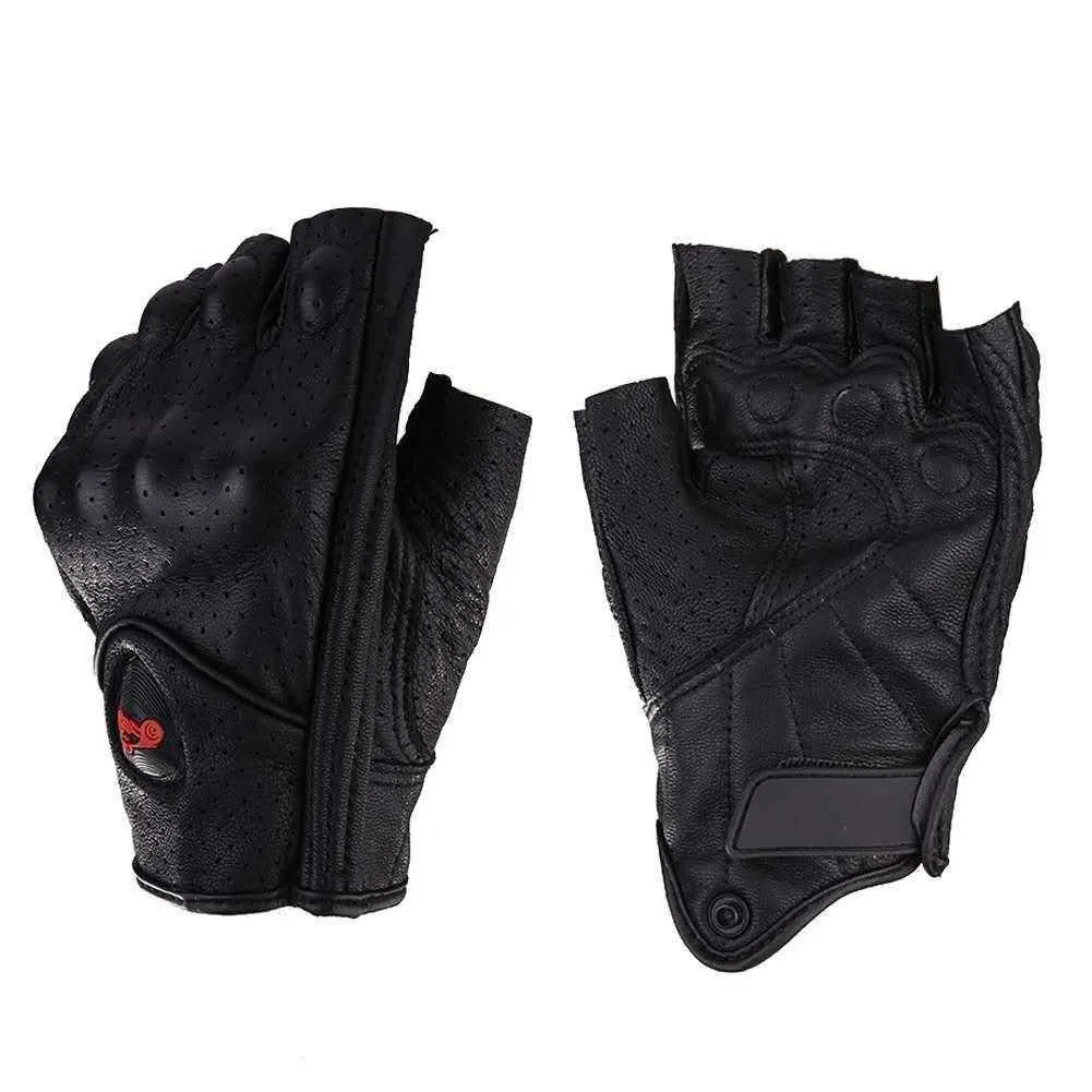 Motorcycle Gloves Leather Summer Breathable Half Finger Unisex Fingerless Glove For Moto Electric Scooter Bike Racing Cycling H1022