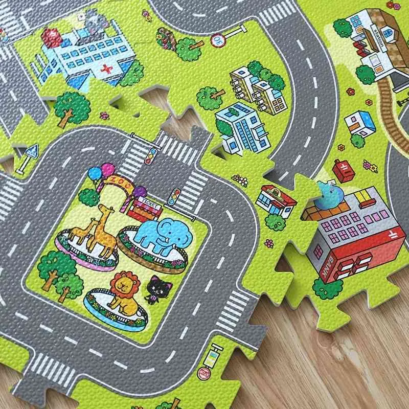 9st Baby Eva Foam Puzzle Play Floor Matcity Road Education and Interlocking Tiles and Traffic Route Ground Pad No Edge 210402