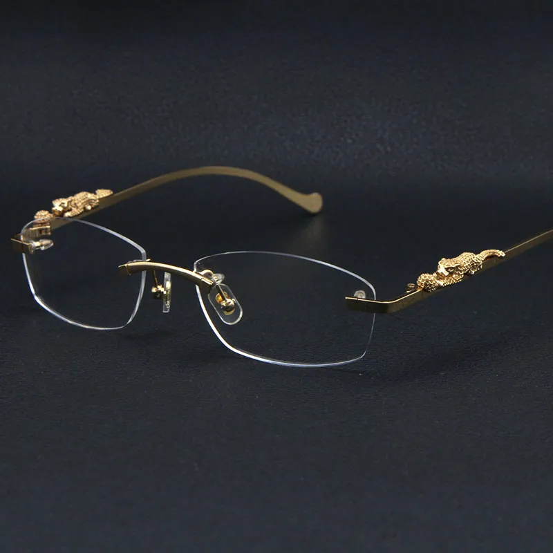 Солнцезащитные очки без оправы серии Leopard, оптические металлические, ограниченная серия, модные очки высокого качества, унисекс, золотые очки из нержавеющей стали3241