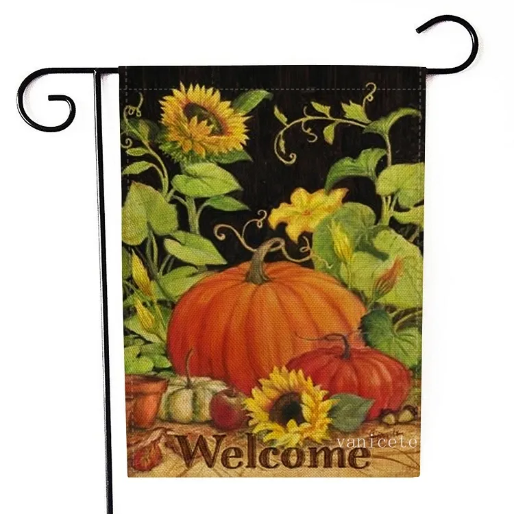 47 * 32cm Thanksgiving Tuin Vlag Linnen Patroon Dubbelzijdig Turkije Pumpkin Flag Welcome Fall Banner Flagst2i52734