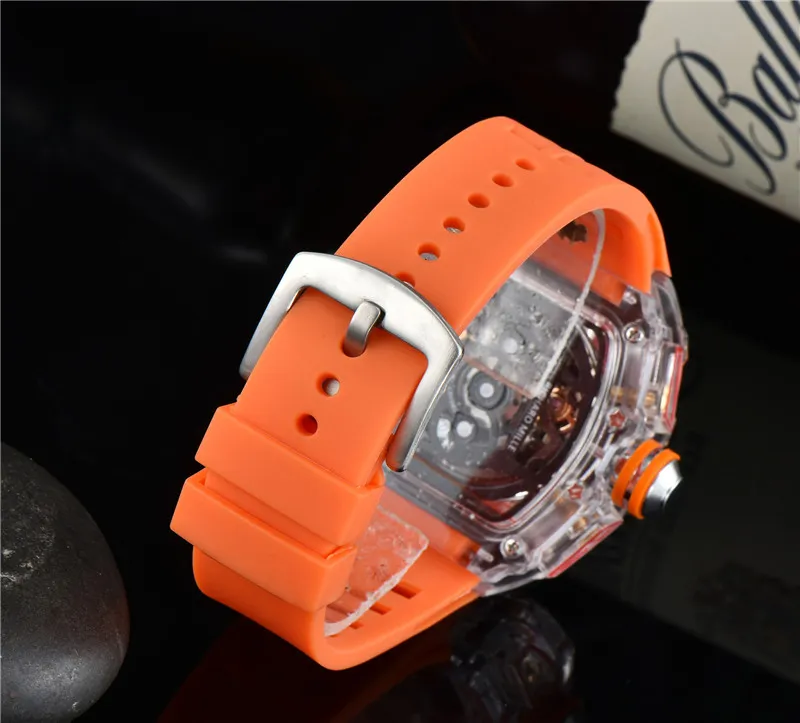 Męskie zegarek luksusowe designerskie zegarki sportowe przezroczyste obudowę 45 mm chronograph zegarek na rękę silikonowy pasek kwarcowy men clock306s