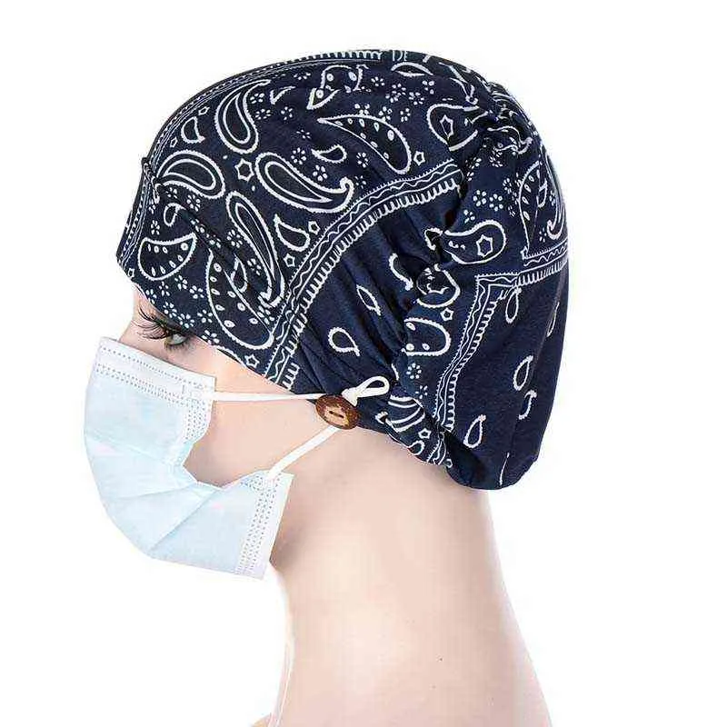 Button Imitation Small Cap Women Cashew Flower Bottoming Headscarf Cap Crystal Linen Multicolor Chemotherapy Hat Y21111