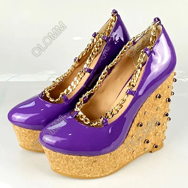 Rontic Handmade Women Platform Shinginy Pumps Studded Wedges Heels Round Toe Night Club Shoes Women Plus Us Size 5206172134