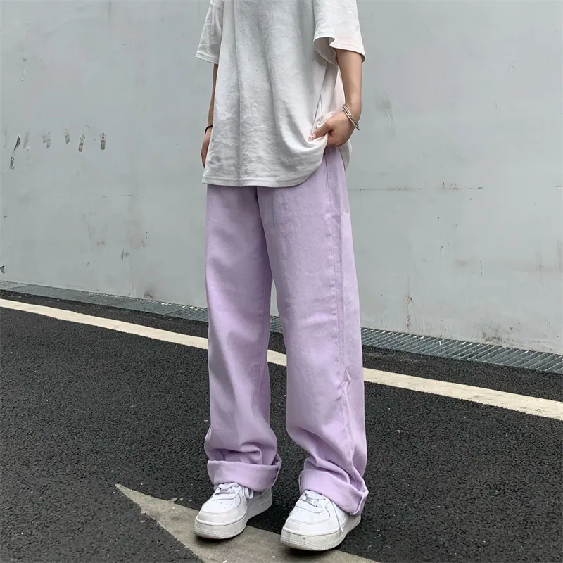 Women's Jeans Vintage Straight Baggy High Waist Korean Fashion Streetwear Casual Pants Femme Wide Leg Purple Mom Denim Trouser 220310