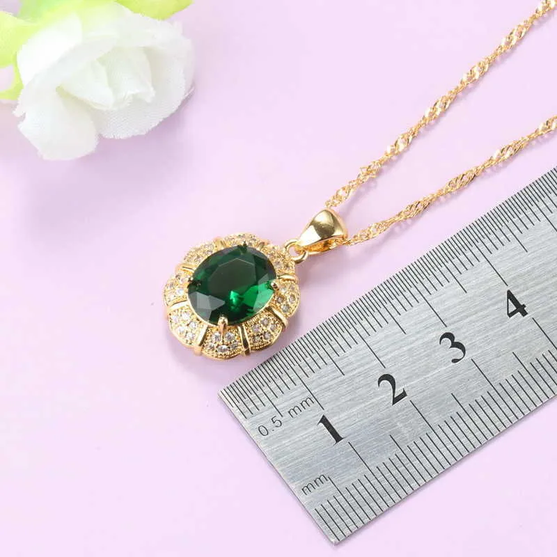 Wedding Jewelry Sets African Women Green Necklace Cubic Zirconia Clip Earrings Pendant And Ring Gold-Color Jewelry H1022