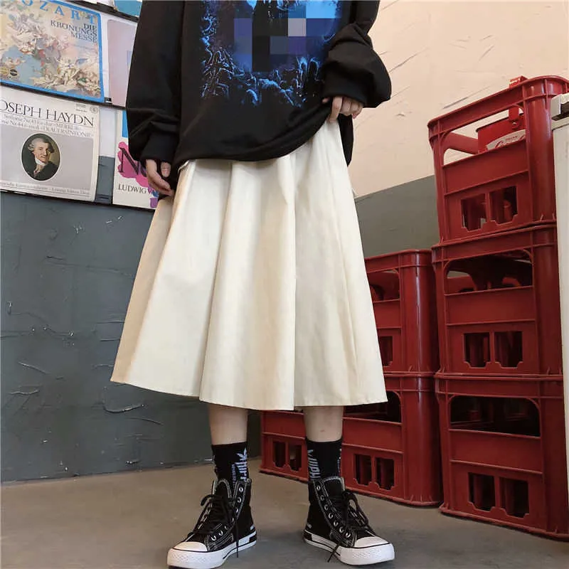 Gothic Black High Elastic Waist Harajuku Long Skirt Korean Casual Women Big Pocket Cargo Midi skirt Vintage Hip Hop Streetwear 210619