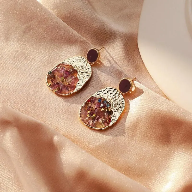 Lampadario pendente Orecchini in pietra coreana Donna Accessori gioielli di moda in metallo geometrico 2021 Regalo ragazza di San Valentino Oro