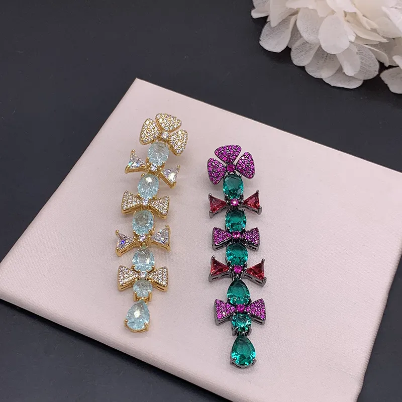 Europese en Amerikaanse mode temperament bloem Dangle bruiloft merk sieraden kubieke zirkoon luxe oorbellen vergulde sieraden
