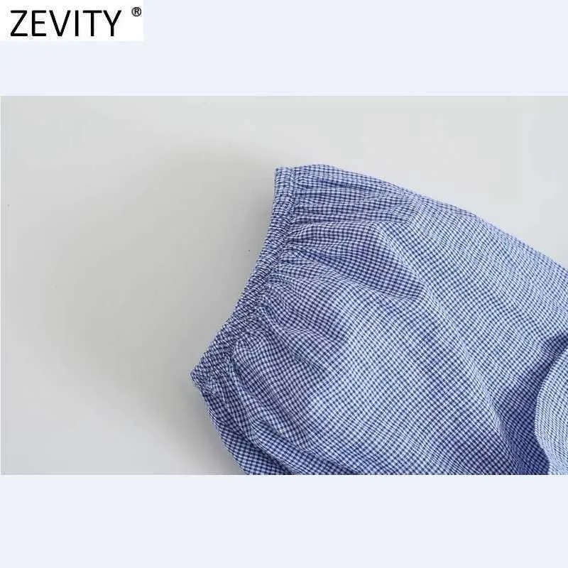 Zevity Women Vintage Square Collar Paski Print Krótki Bluzka Smock Panie Pleat Ruffles Casual Femininas Koszula Chic Topy LS9301 210603