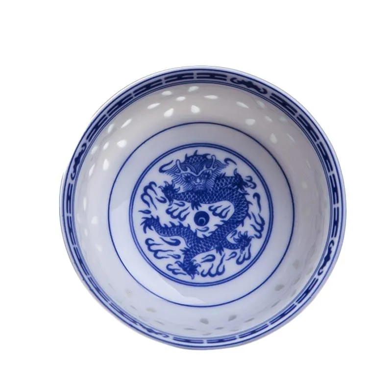 4 5インチライスボウルJingdezhen Blue and White Porcelain Tableware Chinese Dragon Dernerware Ceramic Ramen Soup Bowls Holder265B