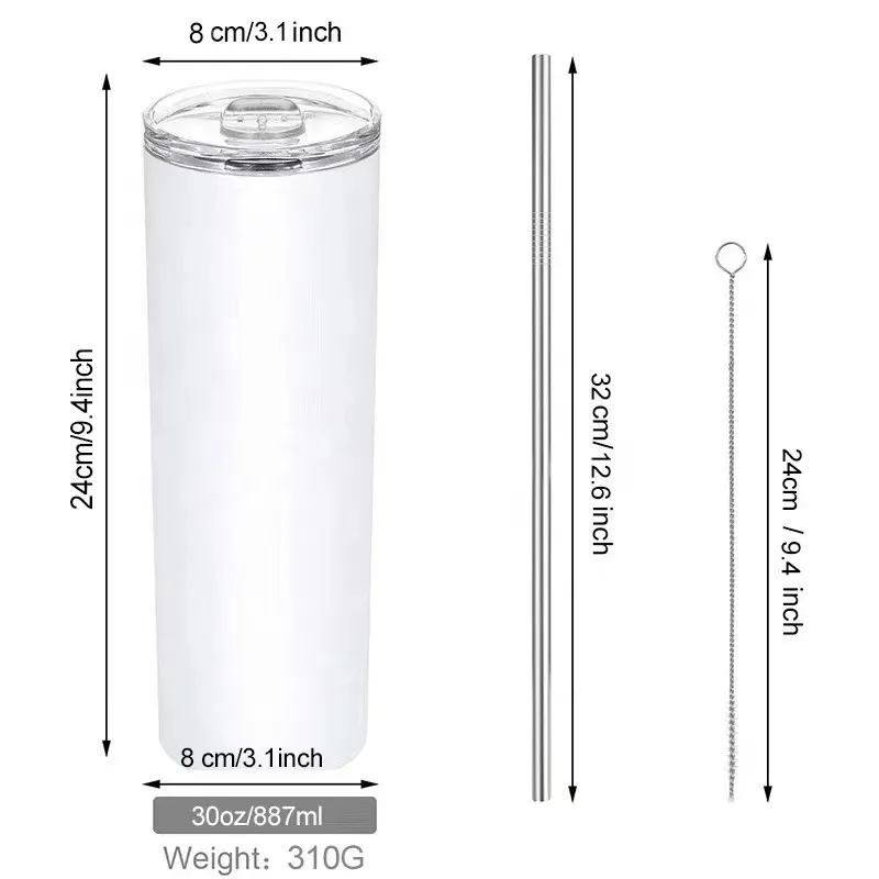 GERADE 15 Unzen 20 Unzen 30 Unzen Sublimation weiße leere GERADE Becher mit Strohhalm Edelstahl-Wasserflaschen doppelt isolierte Tassen Tassen