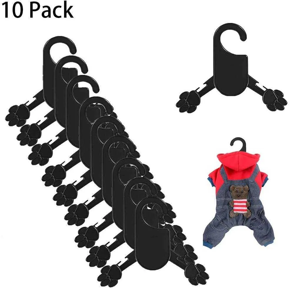 Pet Clothes Hangers for Dog Cat Baby Toddler Small Coat Puppy Black Apparel Hangers Pack of 10 Plastic Flexible Strong Paw 211007