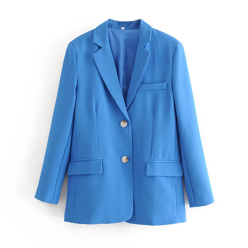 Casual Einreiher Frauen Jacken Kerb Kragen Herbst Blazer Jacke Weibliche Oberbekleidung Elegante Damen Blau Mantel 210430