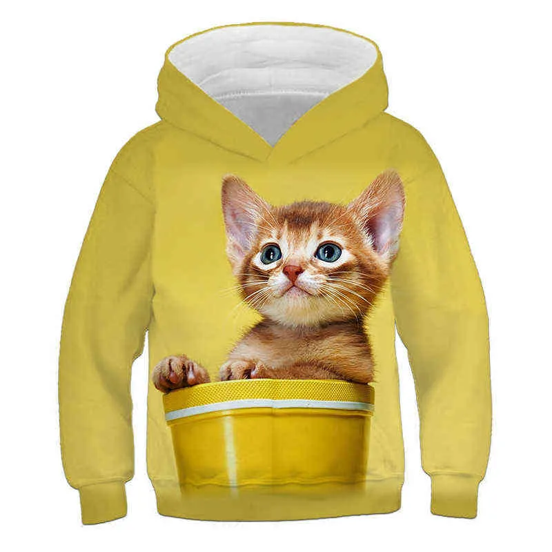 Crianças bonito gato 3d impresso hoodies meninos meninas legal moletom com capuz crianças moda pullovers roupas tops 4t-14t bebê suéteres 2101155369952