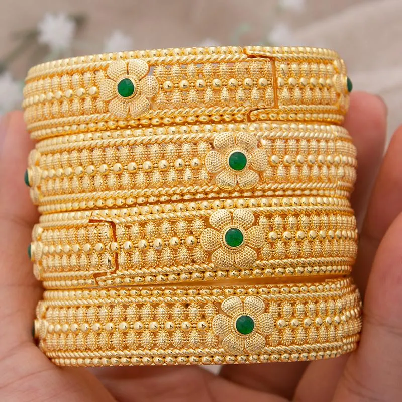 Armreif 4 Teile / satz 24 Karat Dubai Gold Farbe Armreifen Für Frauen Mädchen Äthiopien Afrika Saudi-Arabien Hochzeit Armreifen Armbänder Schmuck Party G281k