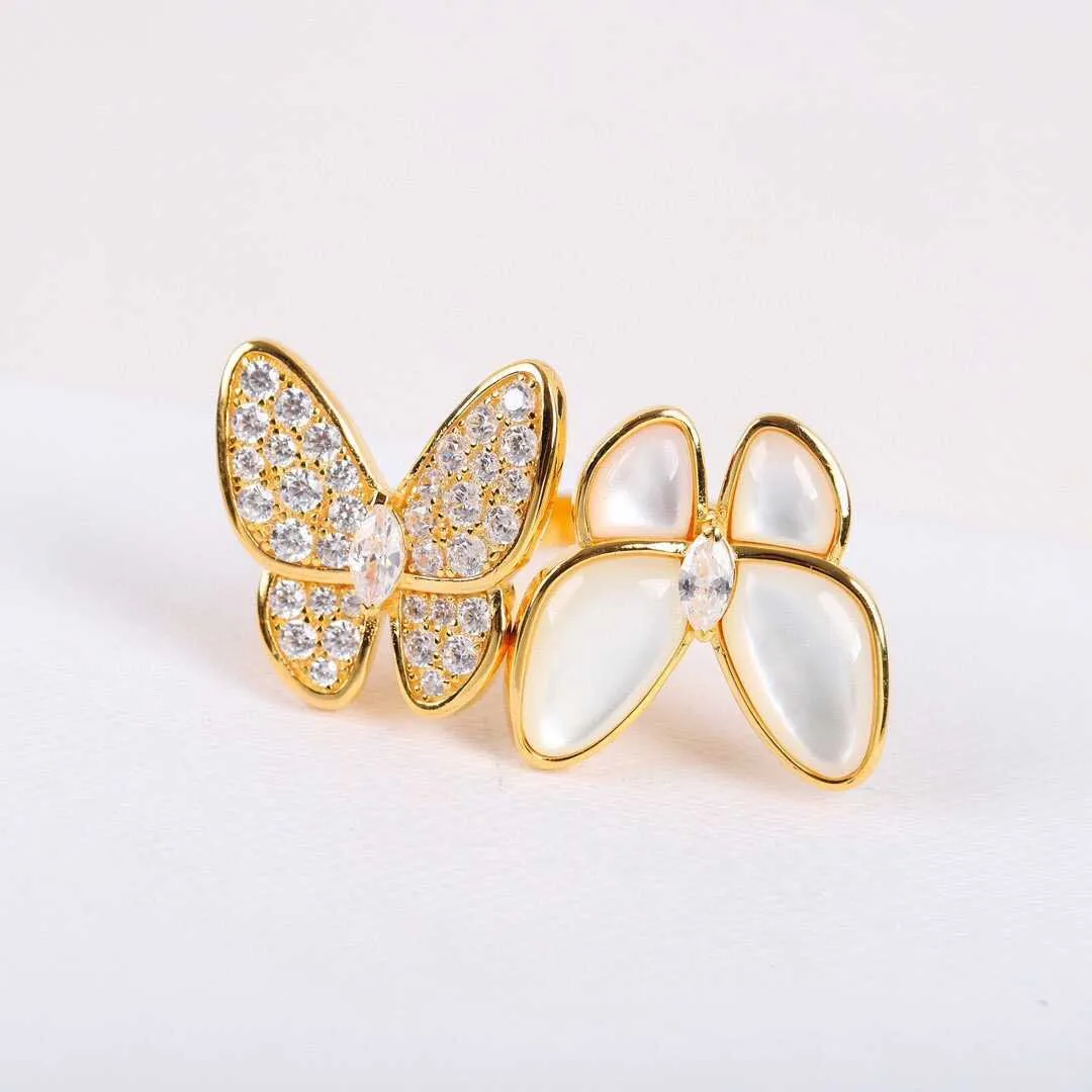 Marka czysto 925 srebrna biżuteria Mother of Pearls Butterfly Pierścionki ślubne biżuteria