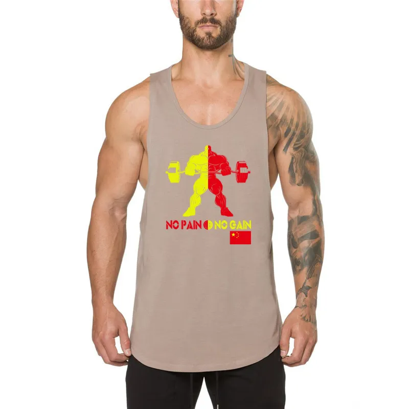 Muscleguys Gyms Clothing Fitness Men Tank Top Mens Bodybuilding Stringers Vest No Pain No Gain Singlet Workout Sleeveless Shirt 210421