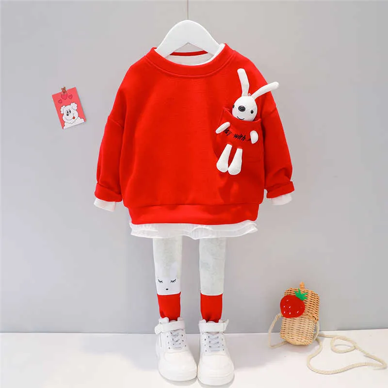 Hylkidhuose Baby Girls服セット子供服レース漫画のウサギTシャツパンツ幼児幼児子供休暇衣装211025