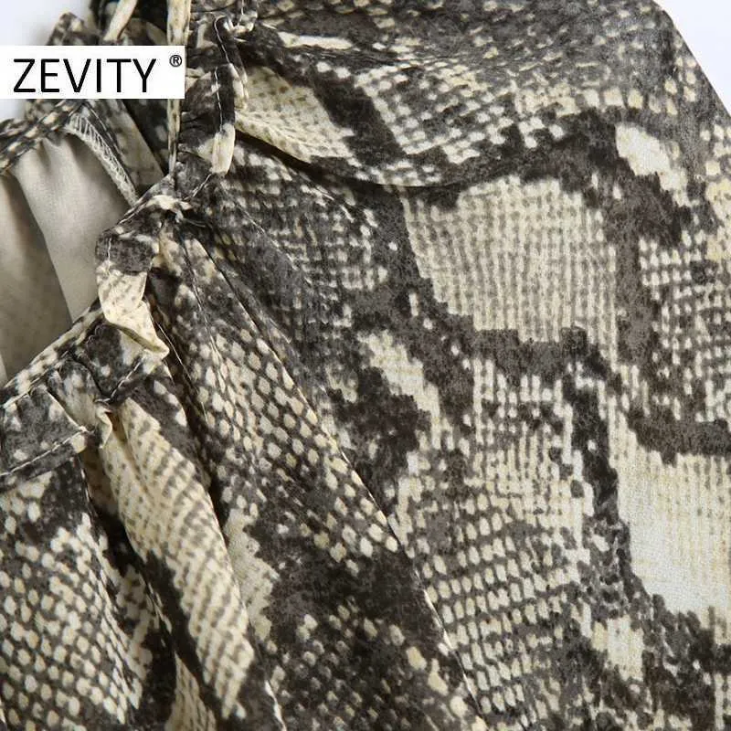 Zevity 여성 빈티지 뱀 피부 인쇄 새시 미디 드레스 여성 동물 질감 주름진 러프 기모노 Vestido 세련된 드레스 DS4474 210603