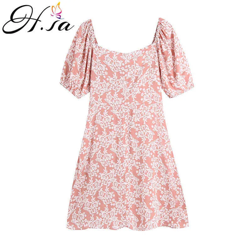 Hsa Summer Vestido Casual Estampado Floral Boho Manga Curta Feminino Moda Feminino Folhos Soltos Minivestidos Robe Femme 210716