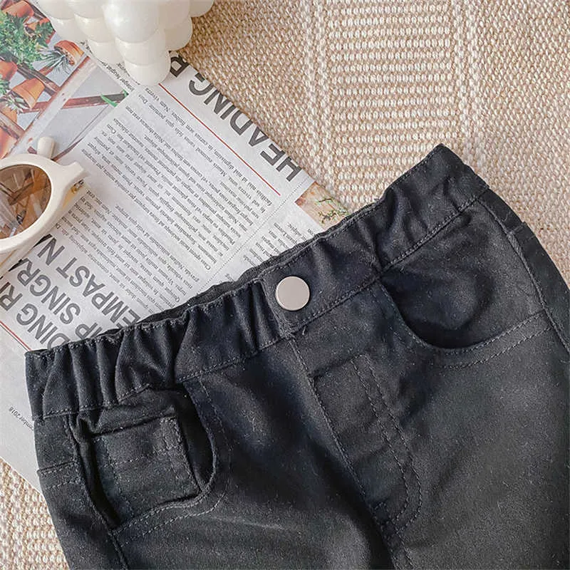 Spring Autumn baby girls fashion solid color skinny casual pants kids children high elastic cotton pencil trousers 210615