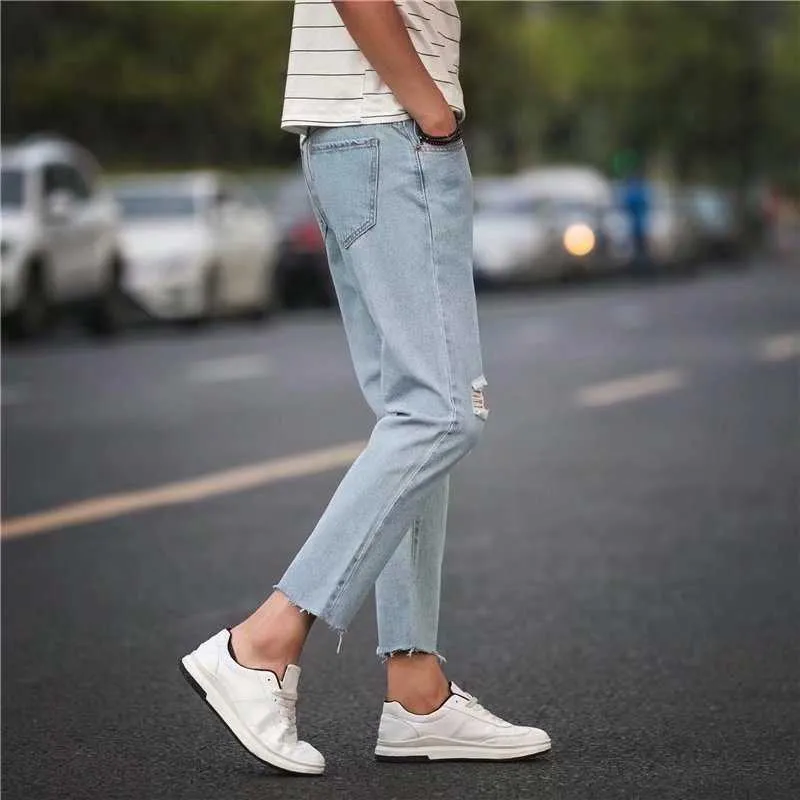 Zomer 2020 heren enkel lengte jeans dunne bedelaar gat broek voeten broek losse trendy harembroek x0621