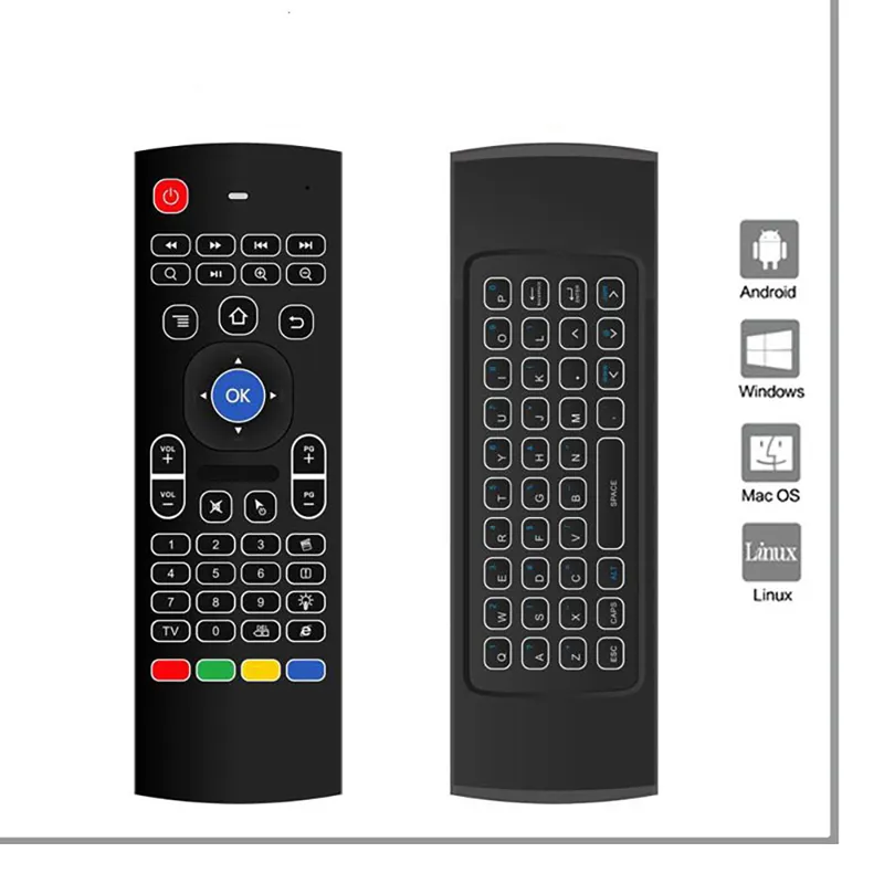 MX3 Backlight Wireless tangentbord med IR -lärande 24G Remote Control Fly Air Mouse LED Backbelyst handhållare för Android TV Box5033158