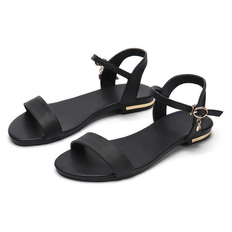 Boheemse zomerschoenen vrouwen sandalen massief lederen zachte rubberen zool basic gesp riem maat 34-43 dames sandalen femmes y0608