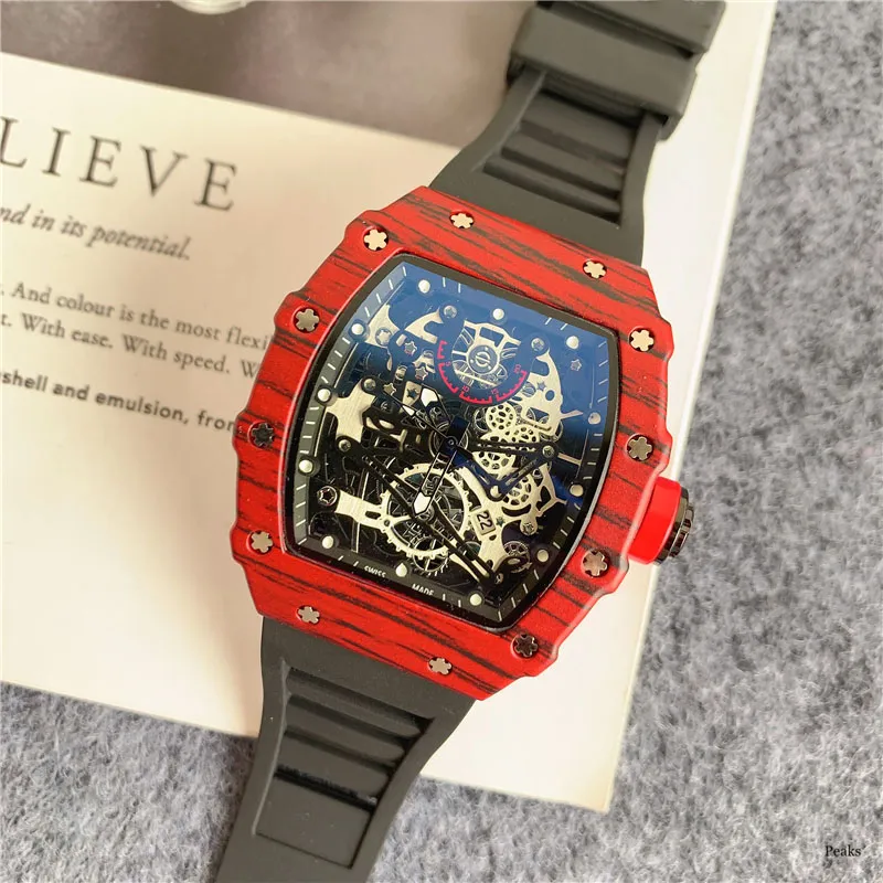 Heren sporthorloges merk mode holle skelet horloge rubberen band mannelijke klok Relojes Para Hombre223Z