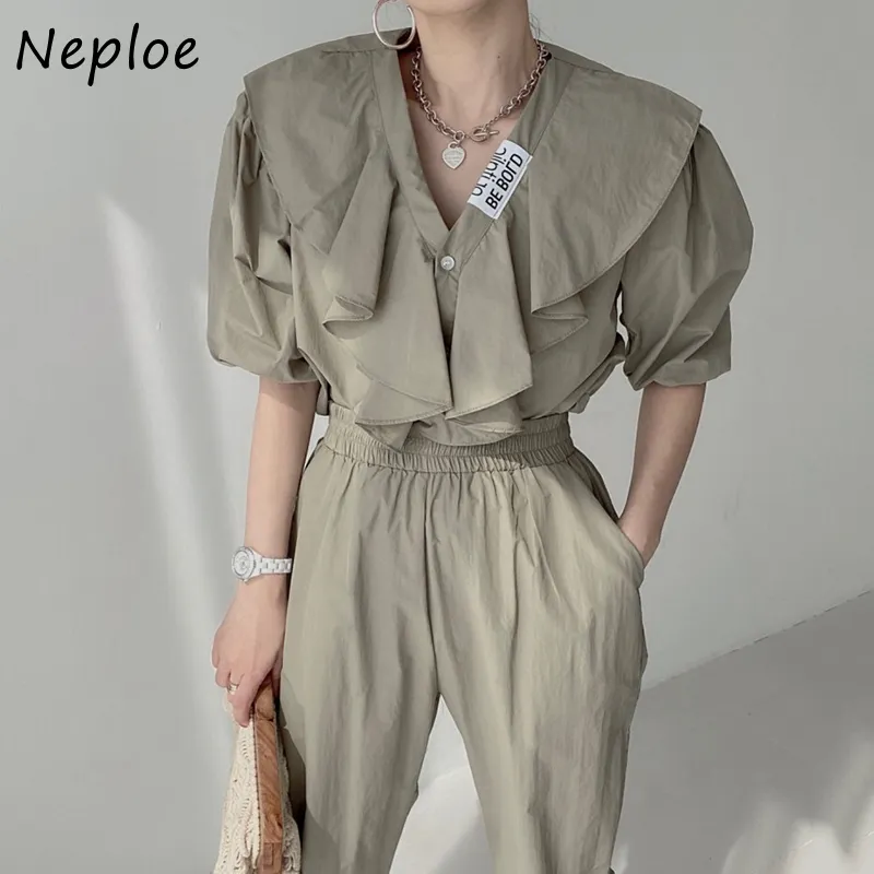 V Neck Ruffles Patchwork Short Sleeve Jumpsuits Women High Waist Hip Straight Bodysuits Plaid Work Style Ol Playsuit 210422