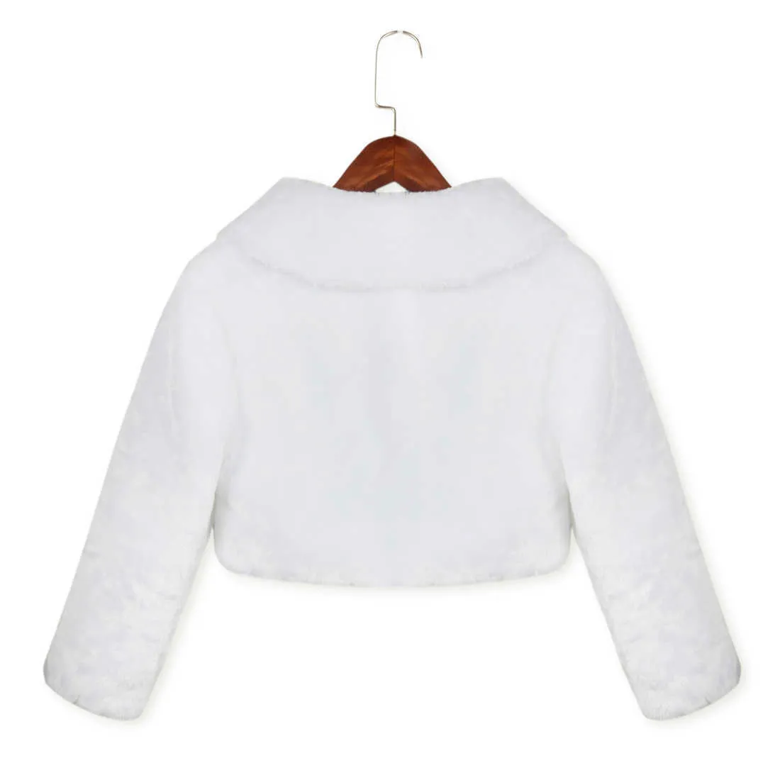 Ragazze invernali Cute Princess Bolero bianco Giacca Bambini Scialle da sposa Outwear Party Cappotto in peluche Battesimo Abito floreale Involucri in pelliccia sintetica 211023