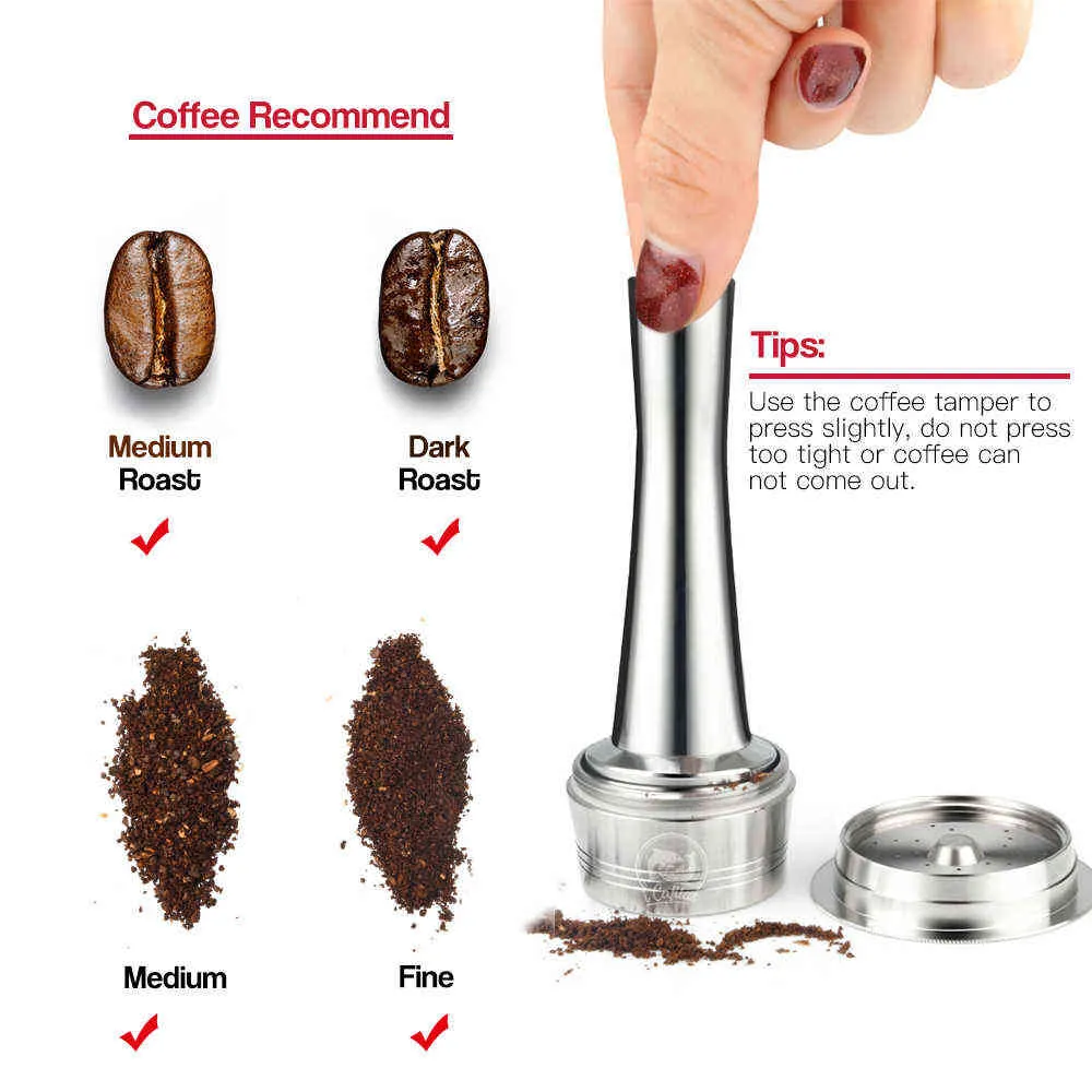 For Tchibo Cafissimo Classic For Caffitaly K-fee Refillable Coffee Capsule Pod Stainless Steel Cafeteira Filters Tamper Spoon 210712