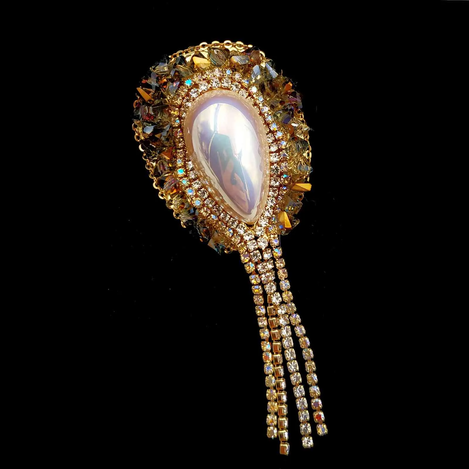 Oszałamiająca Vintage AB Accent Imitated Pearl Oval Tassel Drop Brooches Pins Badge Corset Biżuteria na ślub Festiwal