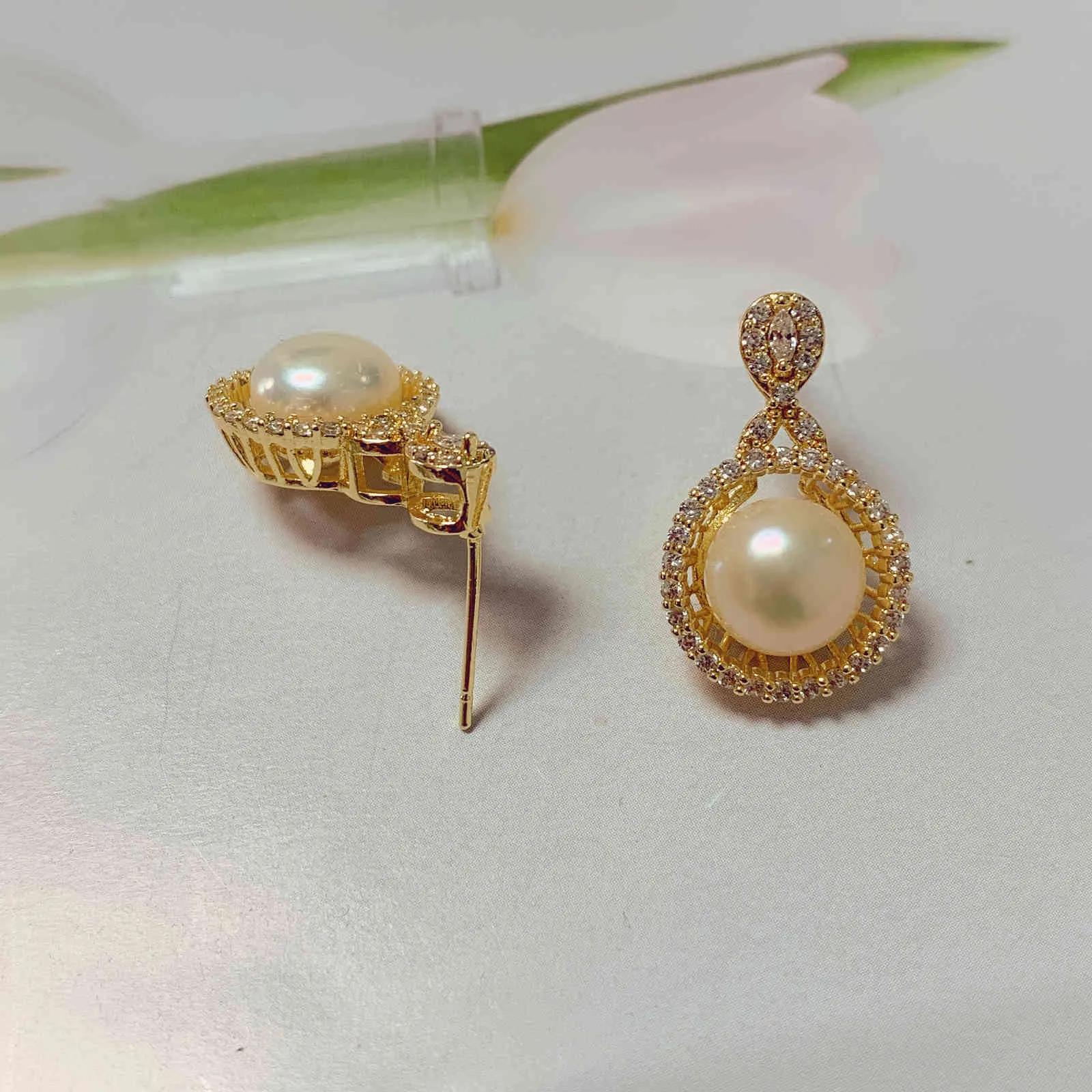Coréen naturel perle gros 14K or zircon boucles d'oreilles femmes cadeaux de fête boucles d'oreilles bijoux de mode 2021