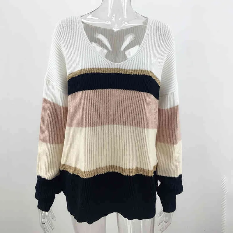 Foridol knitted sequined pink pullovers female vintage stripe v neck sweater autumn winter tops casual glitter sweater sueter 210415