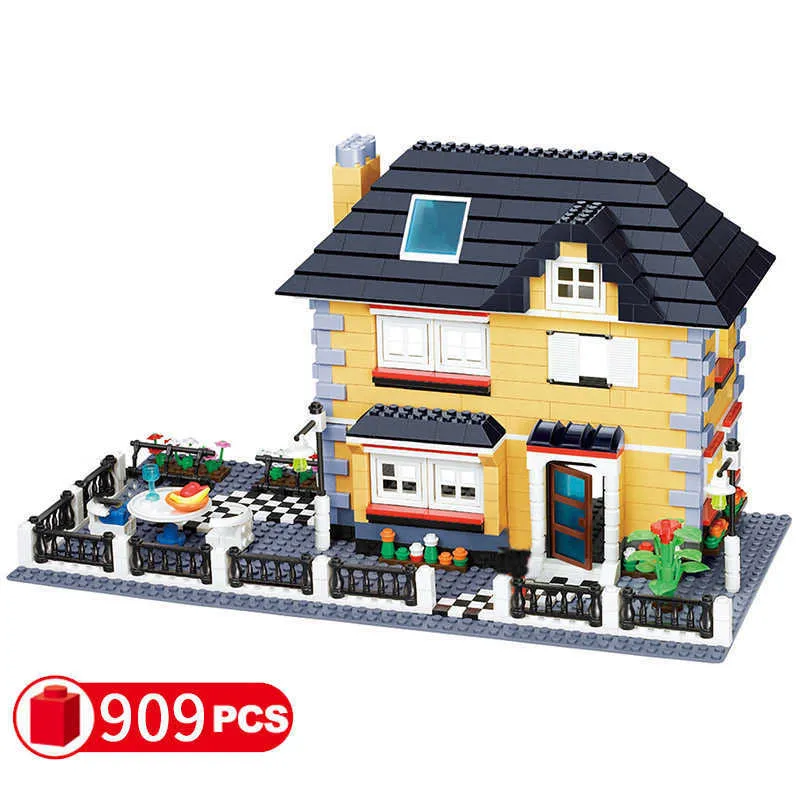 Wange Compatible City Architectureモデル首都ヴィラブロックキッズ玩具子供レンガフランスヴィラビレッジセットQ0624