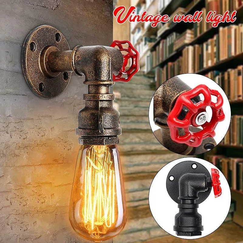 Lampade da parete E27 Lampada da tubo vintage ad acqua Forma rubinetto Steam Punk Loft Ferro industriale Ruggine Retro Home Bar Decor Apparecchio di illuminazione220h