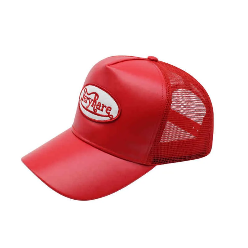 Faible MOQ broderie personnalisée rouge mh dos en cuir snapback camionneur hats2206851