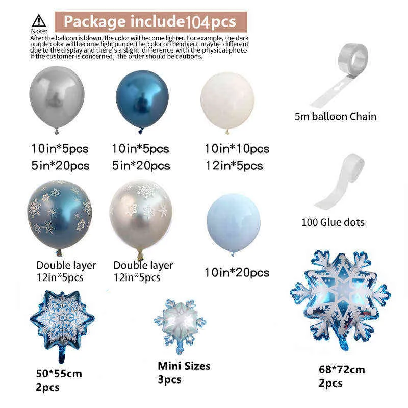 fiocco di neve palloncini ghirlanda arco kit ghiaccio neve regina metallo palloncino la decorazione della festa nuziale di compleanno 211216